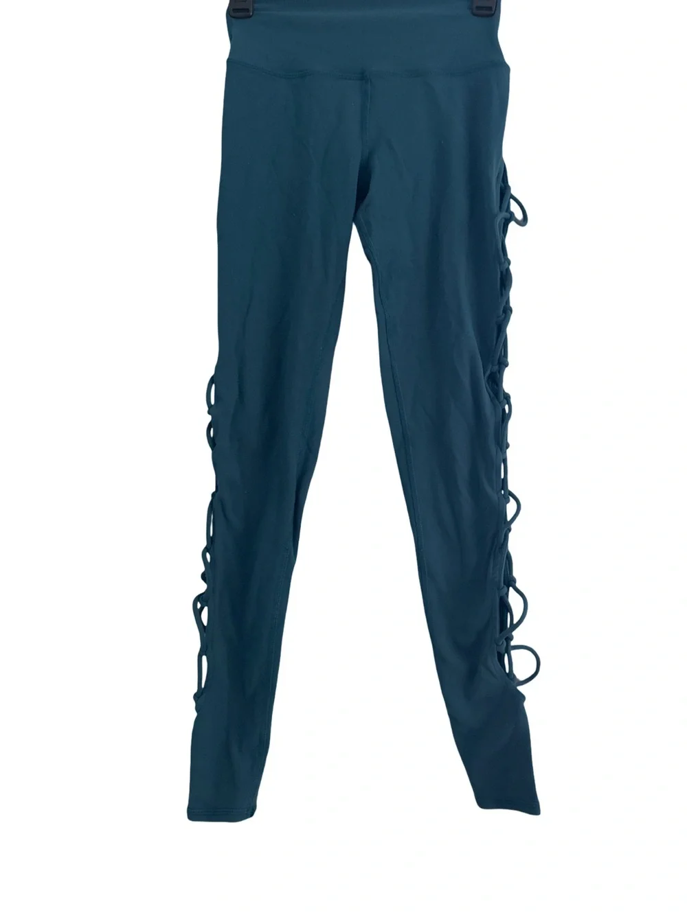 Alo Yoga XS Lace Up Cutout Leggings Teal Blue High Rise Crisscross